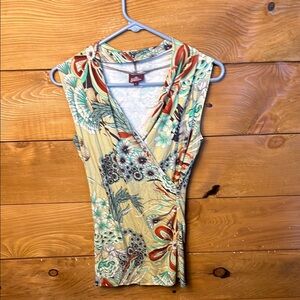 Salaam Womens Vintage Floral Wrap top sleeveless S Retro Summer Stretch Festival